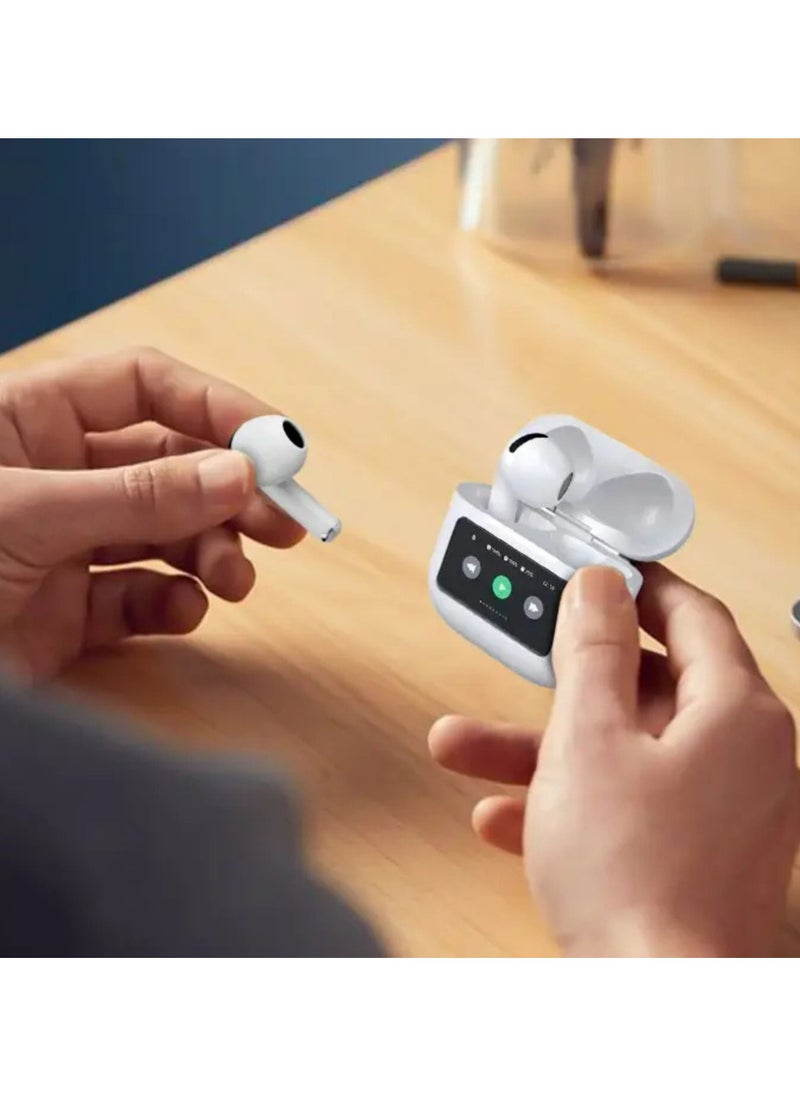 Soundtec Glimpse Earbuds with Touch Display, TWS, Portable, Bluetooth 5.4, 4 Hours Playtime, 300mAh Battery Capacity, Touch Controls - White