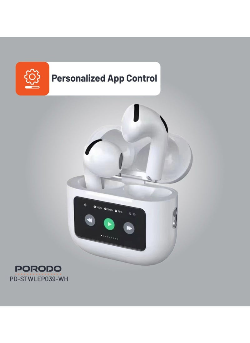 Soundtec Glimpse Earbuds with Touch Display, TWS, Portable, Bluetooth 5.4, 4 Hours Playtime, 300mAh Battery Capacity, Touch Controls - White