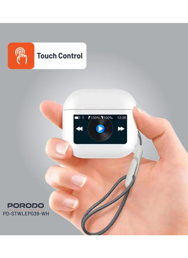 Soundtec Glimpse Earbuds with Touch Display, TWS, Portable, Bluetooth 5.4, 4 Hours Playtime, 300mAh Battery Capacity, Touch Controls - White