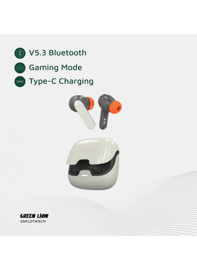 Florence TWS True Wireless ENC Earbuds with Low Latency and Touch Control / Gaming Mode / Voice Assistant / Quad-Mic / Type-C Charging / Seamless Sound and Zero Lag / Up to 6 Hours Working Time - White