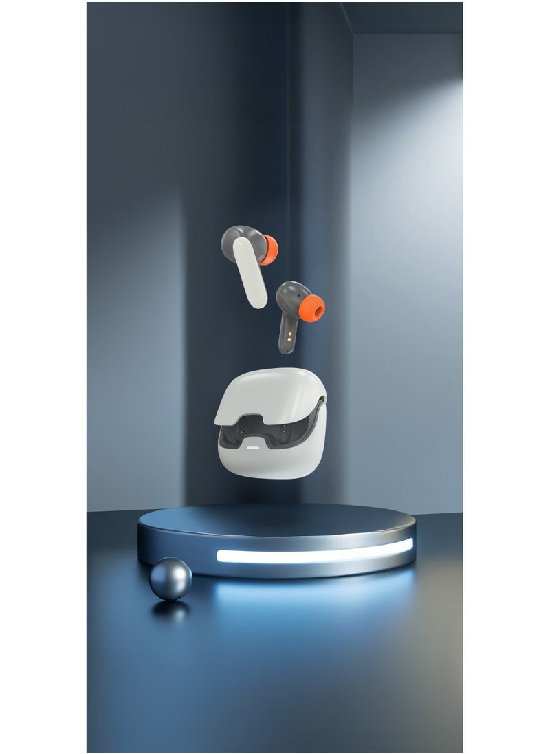 Florence TWS True Wireless ENC Earbuds with Low Latency and Touch Control / Gaming Mode / Voice Assistant / Quad-Mic / Type-C Charging / Seamless Sound and Zero Lag / Up to 6 Hours Working Time - White
