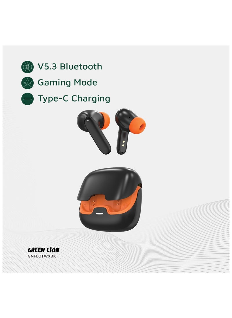Florence TWS True Wireless Earbuds with ENC, Low Latency and Touch Control / Gaming Mode / Voice Assistant / Quad-Mic / Type-C Charging / Seamless Sound and Zero Lag / Up to 6 Hours Working Time - Black