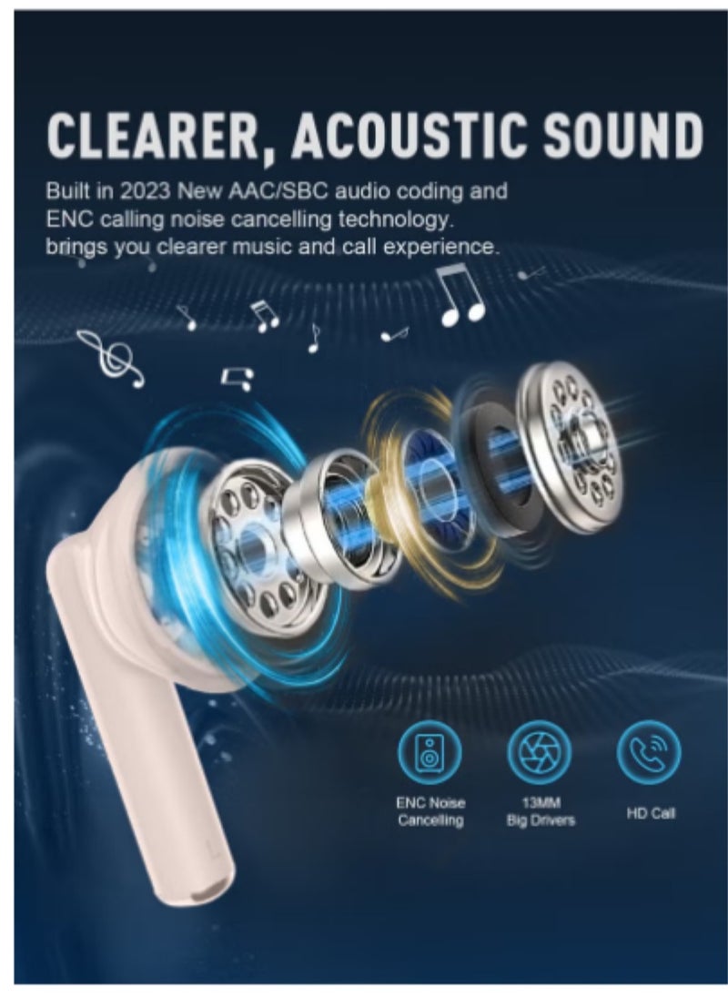 ZIPFORCE True Wireless Earbuds, In-Ear Bluetooth 5.3 Headphones 4-Mics ENC Clear Call, Bluetooth Earbuds Touch Control, IPX6 Waterproof TWS, Light-Weight Earphones