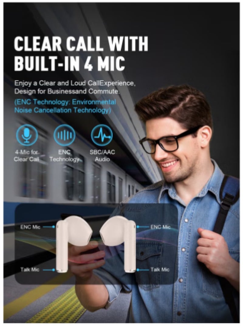 ZIPFORCE True Wireless Earbuds, In-Ear Bluetooth 5.3 Headphones 4-Mics ENC Clear Call, Bluetooth Earbuds Touch Control, IPX6 Waterproof TWS, Light-Weight Earphones