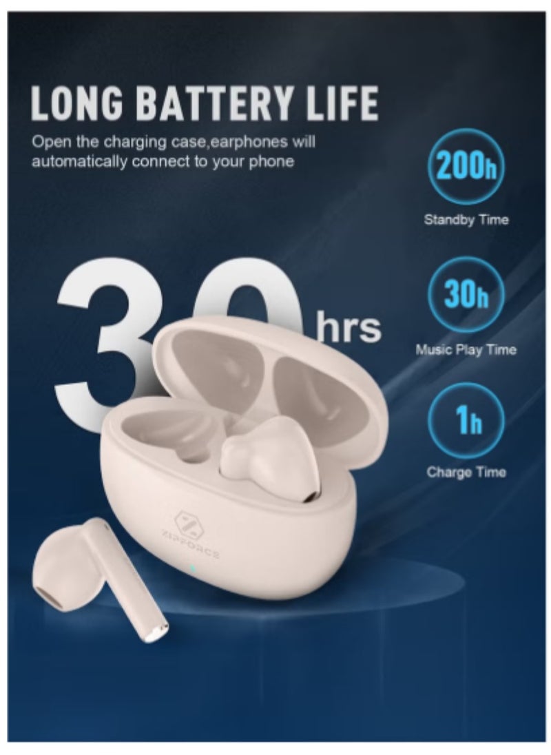 ZIPFORCE True Wireless Earbuds, In-Ear Bluetooth 5.3 Headphones 4-Mics ENC Clear Call, Bluetooth Earbuds Touch Control, IPX6 Waterproof TWS, Light-Weight Earphones