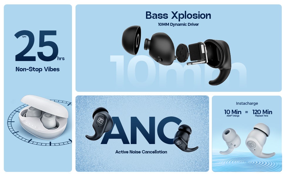 StudX Wireless Earbuds with Active Noise Cancellation (ANC) - 25 Hours Playtime with Bluetooth 5.4 - HiFi Stereo Sound Airpods - Gaming Bluetooth Earphones with Ultra-Low Latency - Deep Bass, IPX4 Water Resistant - For Exercise, Gym - Compatible with iPhone & Android (Black)