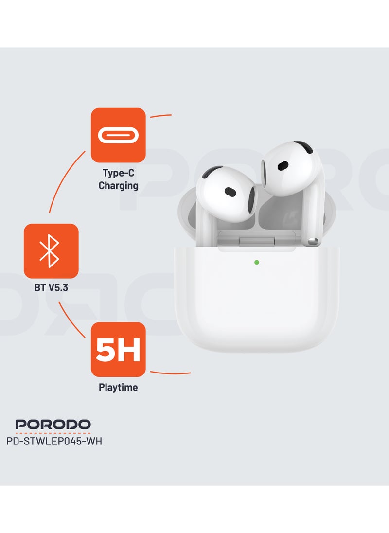 Earbuds Gen 4 with Touch Control and ENC Noise Reduction / Immersive Audio / Wireless and Type-C Charging / Bluetooth v5.3 - White