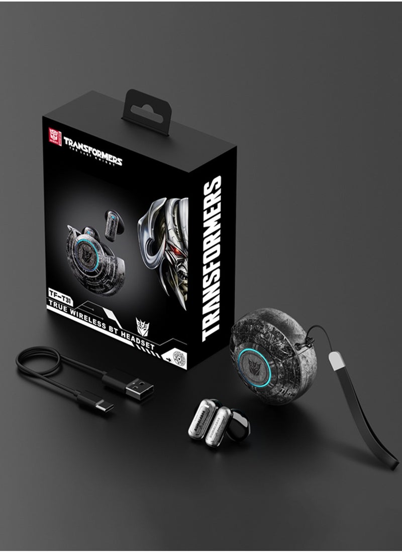 TF-T31 Wireless Bluetooth Earphones TWS, Environmental Noise Cancellation, 25 Hour Battery Life, Fast Charging, Gaming and Music Mode, Touch Controls – Black