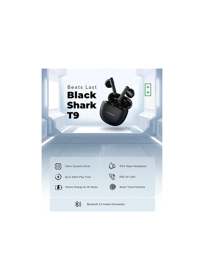 Black Shark T9 Bluetooth Wireless Earphone, Lightweight Design, Bluetooth 5.3 Connectivity, Low-latency Gaming Mode, Active Noise Cancellation, 40 Hours Battery Life & IPX4 Water Resistance - White