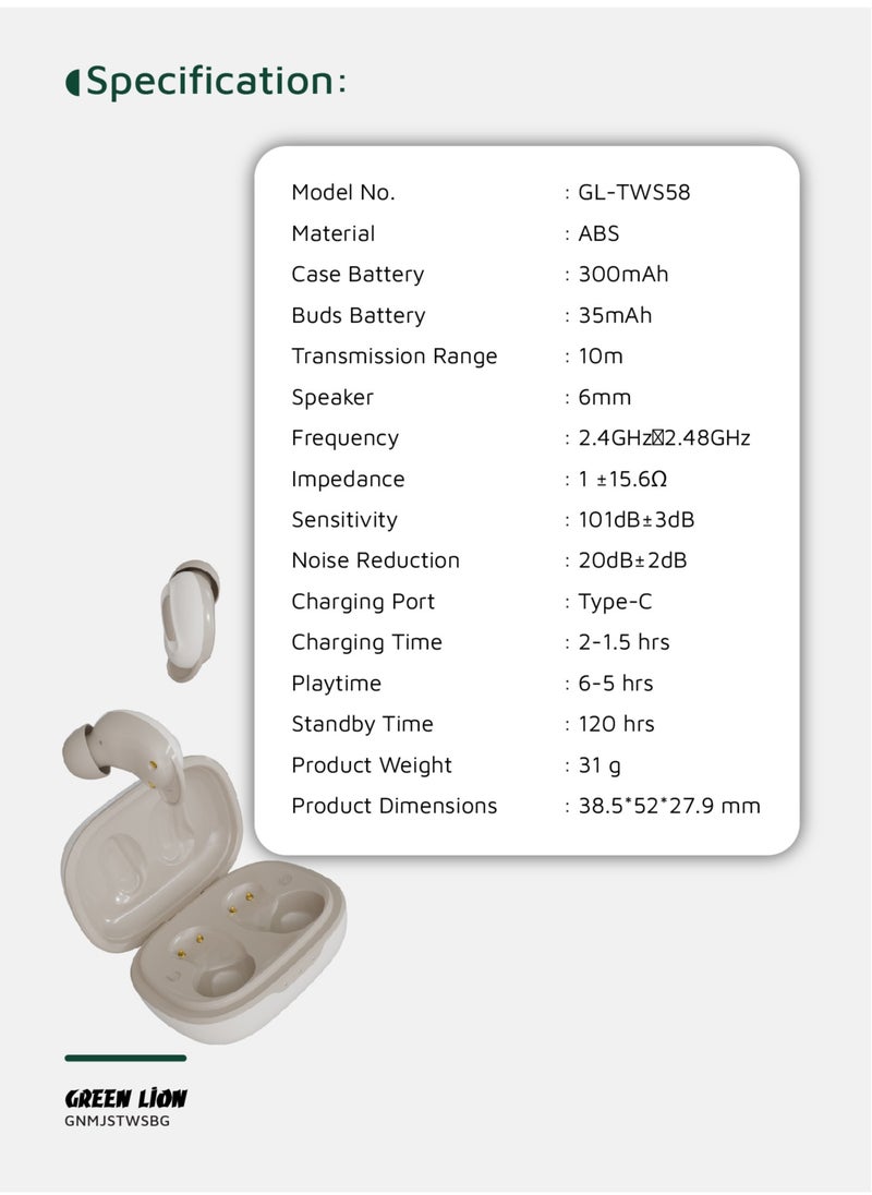 Majestic True Wireless Earbuds TWS with ANC and Touch Control / Music Mode / Game Mode / Voice Assistant Mode / Transparency Mode / High-Definition Microphone - Beige