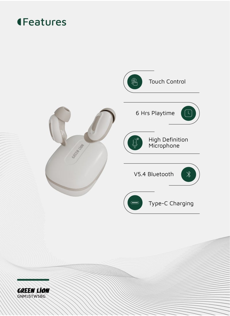 Majestic True Wireless Earbuds TWS with ANC and Touch Control / Music Mode / Game Mode / Voice Assistant Mode / Transparency Mode / High-Definition Microphone - Beige