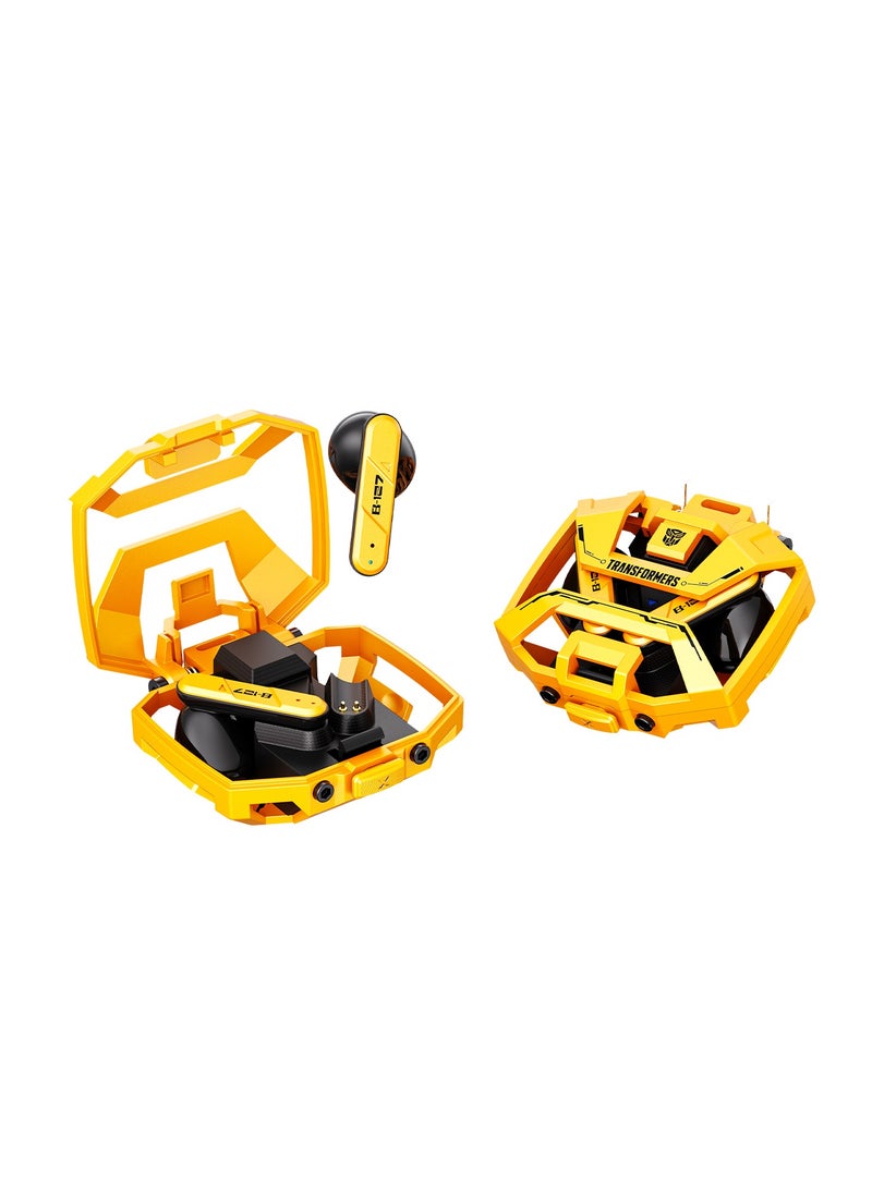 TF-T32 TWS Bluetooth Earphones – 13mm Dynamic Drivers, Bluetooth 5.4, Fast Charging, Gaming Mode, Compact Design - Yellow