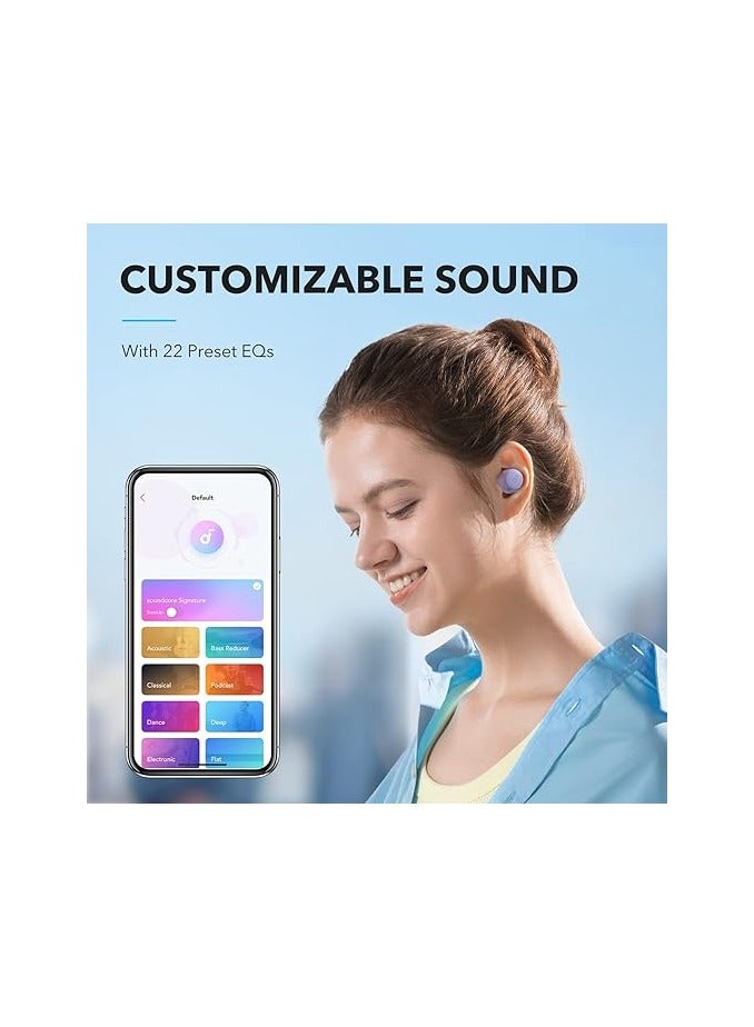 A20i True Wireless Earbuds, Bluetooth 5.3, App, Customized Sound, 28H Long Playtime, Water-Resistant, 2 Mics for Al Clear Calls, Single Earbud Mode, Portable Design Purple