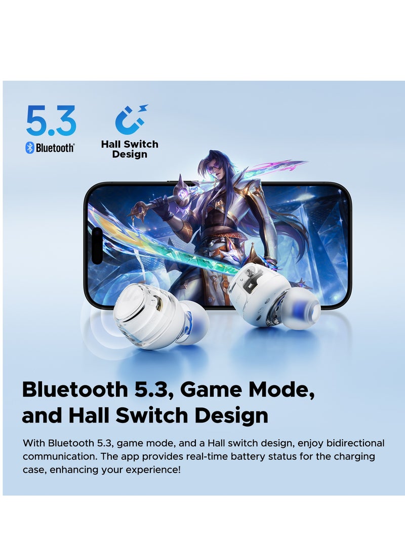 Clear Wireless Earbuds, In-ear Earphones Bluetooth 5.3,  Dual Mic Call Noise Cancellation white