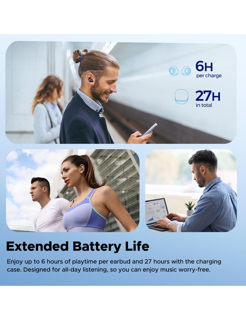 Clear Wireless Earbuds, In-ear Earphones Bluetooth 5.3,  Dual Mic Call Noise Cancellation white