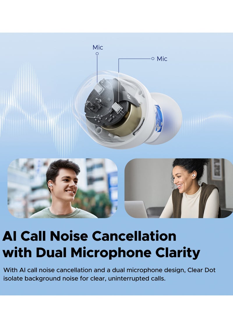 Clear Wireless Earbuds, In-ear Earphones Bluetooth 5.3,  Dual Mic Call Noise Cancellation white
