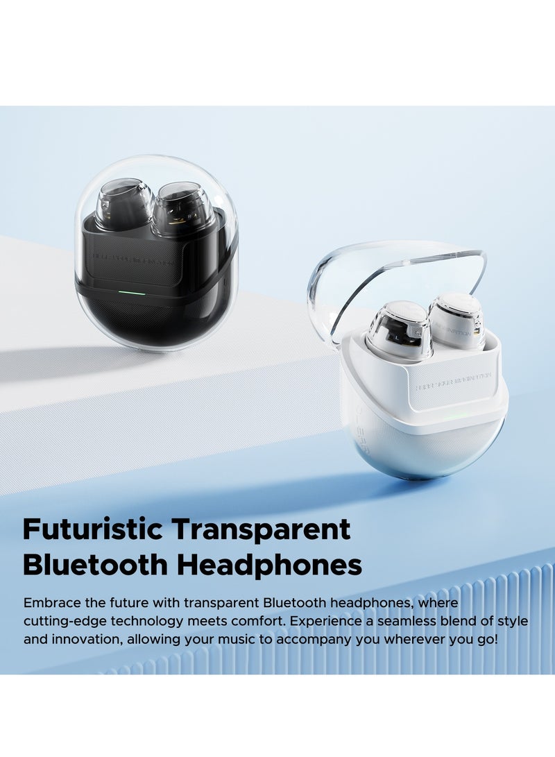 Clear Wireless Earbuds, In-ear Earphones Bluetooth 5.3,  Dual Mic Call Noise Cancellation white