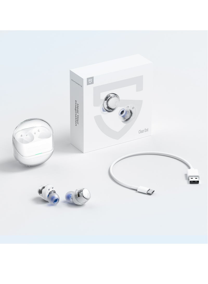 Clear Wireless Earbuds, In-ear Earphones Bluetooth 5.3,  Dual Mic Call Noise Cancellation white