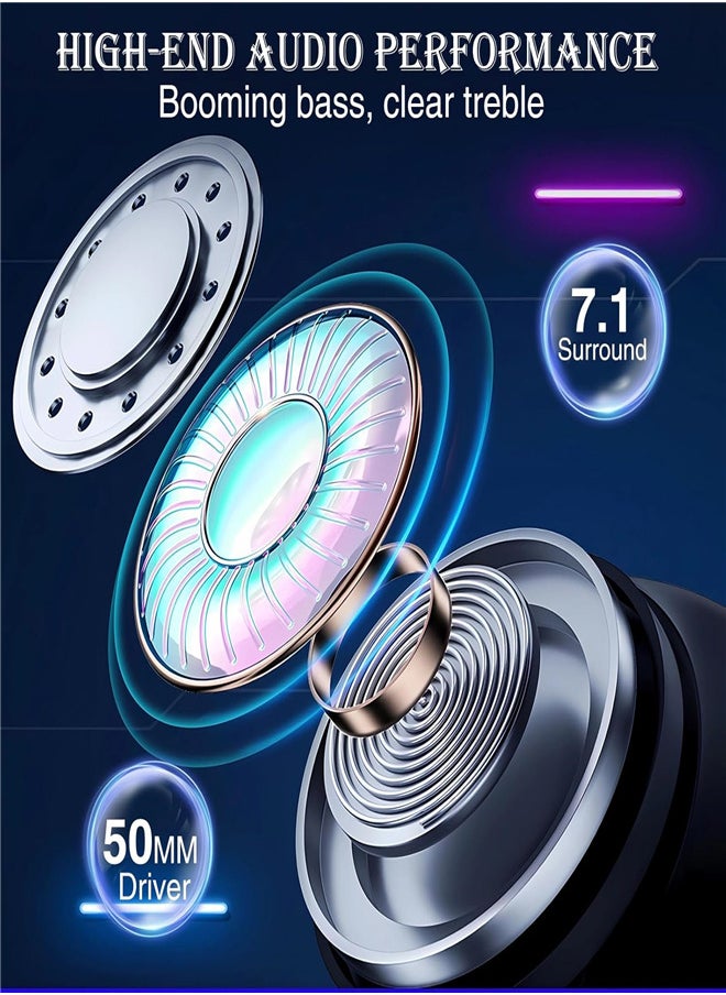 S505 Gaming Headset with Microphone for PC, RGB Rainbow Backlight, Virtual 7.1 Surround Sound, 50mm Drivers, Soft Memory Ear Cups, Wired Laptop Desktop Professional Gaming Headset