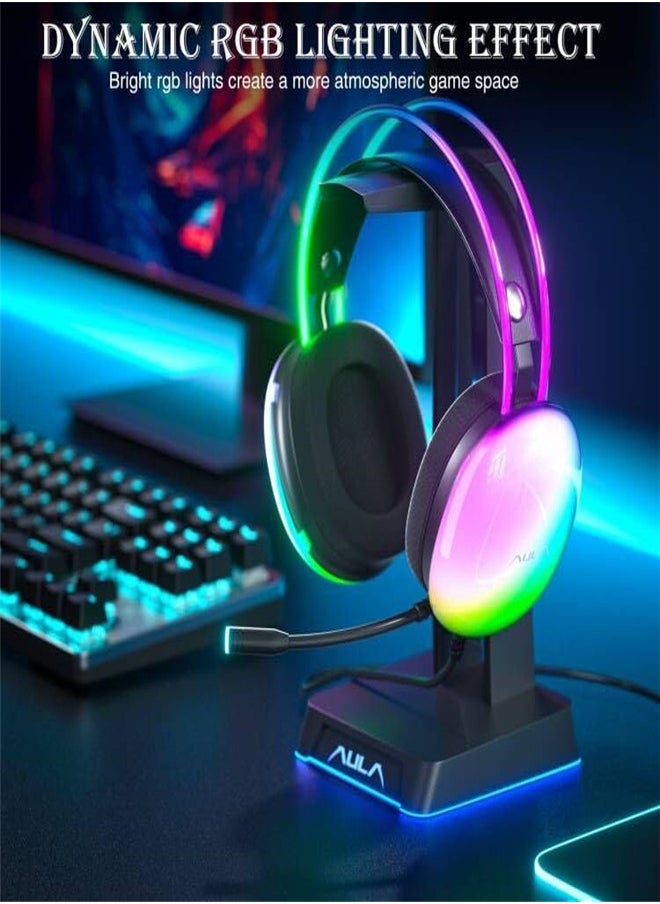 S505 Gaming Headset with Microphone for PC, RGB Rainbow Backlight, Virtual 7.1 Surround Sound, 50mm Drivers, Soft Memory Ear Cups, Wired Laptop Desktop Professional Gaming Headset