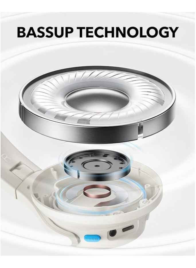 Q11i Wireless Over-Ear Bluetooth Headphones by Anker, Deep Bass, 60H Playtime, Hi-Res Audio, Detachable Ear Cushions, Multipoint Connection White