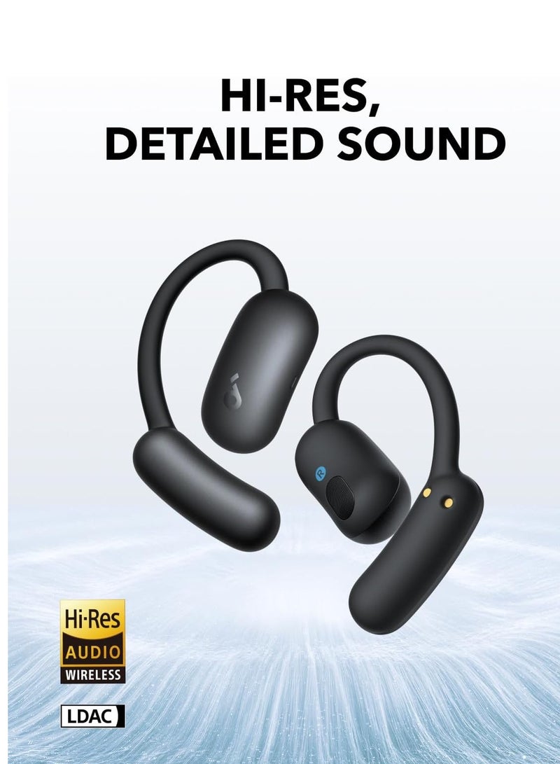 AeroFit 2 by Anker, Open-Ear Headphones, Adjustable Ear Hooks, Snug Fit, Rich Bass, Hi-Res Wireless Audio, 42H Play, Bluetooth 5.4, Wireless Charging, IP55, AI Clear Calls, Open-Ear Earbuds Black