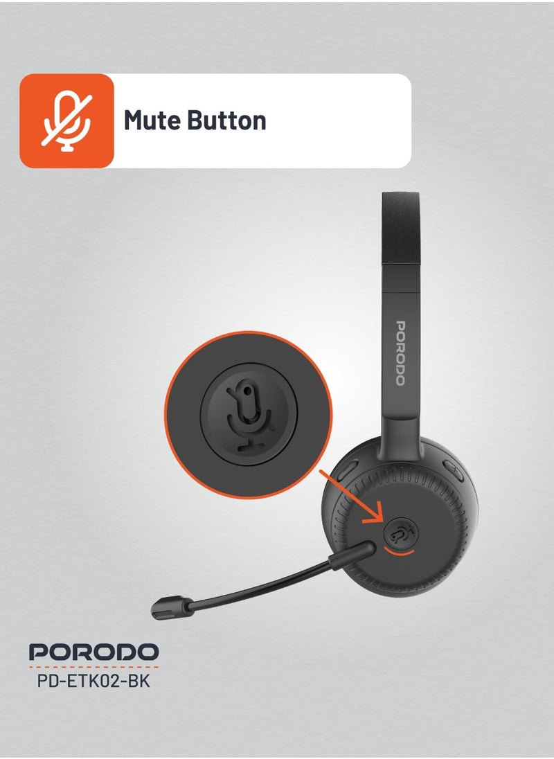 Office Wireless Headset with Crystal Clear Microphone and Mute Button / Comfortable Wear /Long Working Hours/ Perfect for Conference Calls Work and Media /Bluetooth Headset with Mic - Black