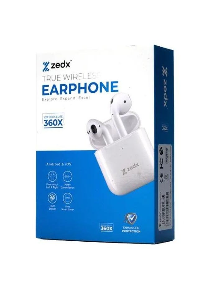 ZEDX Zeepods Elite 360X True Wireless Earphones with Powerful Bass and ENC Noise Cancellation, TWS Bluetooth, Clear Calls, and Premium Sound, White