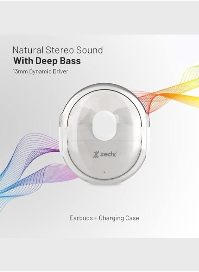 Zedx ACE PRO J21 Original Proof V5.4 True Bluetooth Wireless Earbuds, ENC Mic, Clear Sound, Type C, 30H Playtime, IPX4, Wireless Earphones Transparent