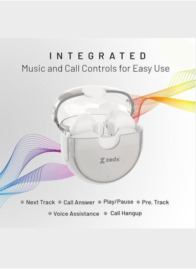 Zedx ACE PRO J21 Original Proof V5.4 True Bluetooth Wireless Earbuds, ENC Mic, Clear Sound, Type C, 30H Playtime, IPX4, Wireless Earphones Transparent