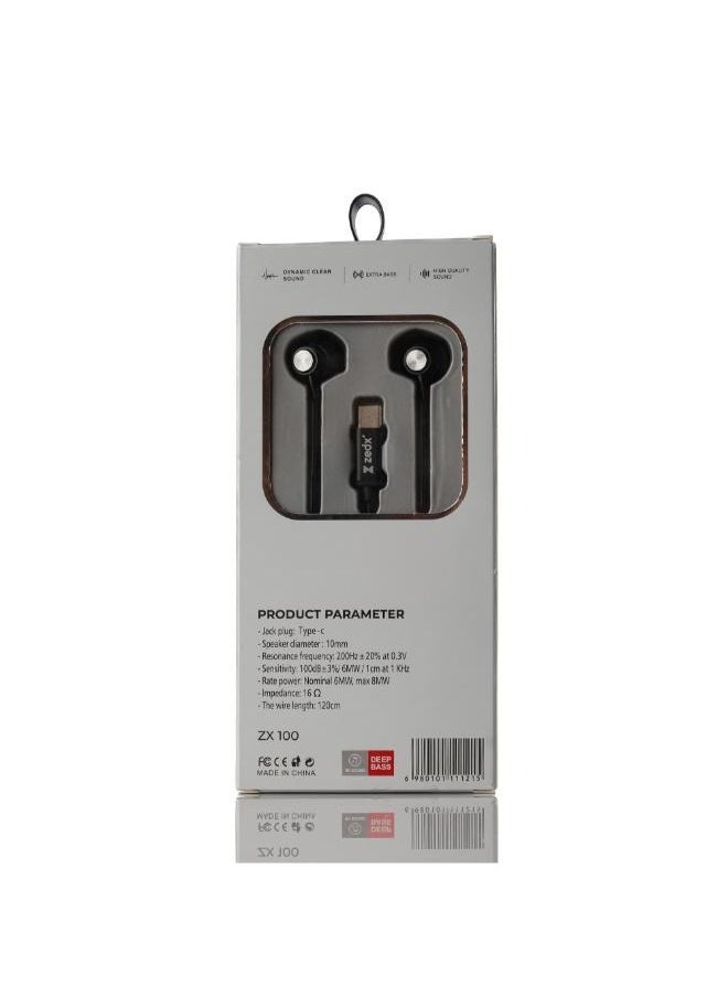 ZX100 USB-C HD WIRED EAR BUDS WITH MICROPHONE,POWERFULL BASS,NOISE CANCELLATION