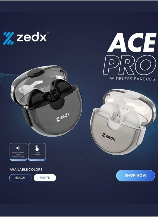 Zedx ACE PRO J21 Original Proof V5.4 True Bluetooth Wireless Earbuds, ENC Mic, Clear Sound, Type C, 30H Playtime, IPX4 Water Resistance, Wireless Earphones Transparent,black