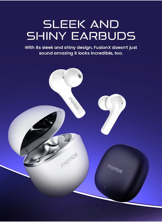 FusionX Wireless Earbuds with Active Noise Cancellation (ANC) - 20 Hours Playtime with Bluetooth 5.4 - HiFi Stereo Sound Airpods - Gaming Bluetooth Earphones with Ultra-Low Latency, Deep Bass - For Exercise, Gym - Compatible with iPhone & Android (White)