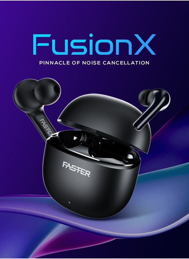 FusionX Wireless Earbuds with Active Noise Cancellation (ANC) - 20 Hours Playtime with Bluetooth 5.4 - HiFi Stereo Sound Airpods - Gaming Bluetooth Earphones with Ultra-Low Latency, Deep Bass - For Exercise, Gym - Compatible with iPhone & Android (Black)