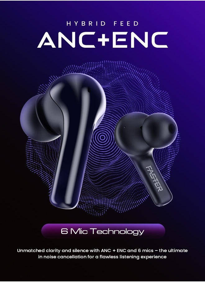 FusionX Wireless Earbuds with Active Noise Cancellation (ANC) - 20 Hours Playtime with Bluetooth 5.4 - HiFi Stereo Sound Airpods - Gaming Bluetooth Earphones with Ultra-Low Latency, Deep Bass - For Exercise, Gym - Compatible with iPhone & Android (Black)