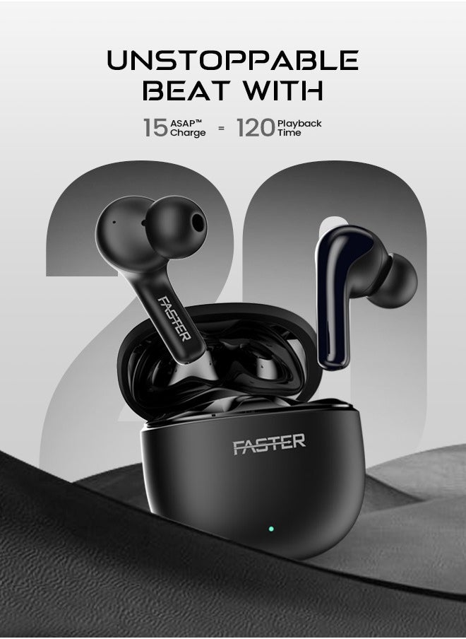 FusionX Wireless Earbuds with Active Noise Cancellation (ANC) - 20 Hours Playtime with Bluetooth 5.4 - HiFi Stereo Sound Airpods - Gaming Bluetooth Earphones with Ultra-Low Latency, Deep Bass - For Exercise, Gym - Compatible with iPhone & Android (Black)