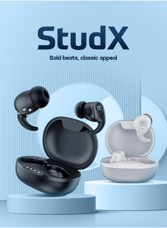 StudX Wireless Earbuds with Active Noise Cancellation (ANC) - 25 Hours Playtime with Bluetooth 5.4 - HiFi Stereo Sound Airpods - Gaming Bluetooth Earphones with Ultra-Low Latency - Deep Bass, IPX4 Water Resistant - For Exercise, Gym - Compatible with iPhone & Android (White)