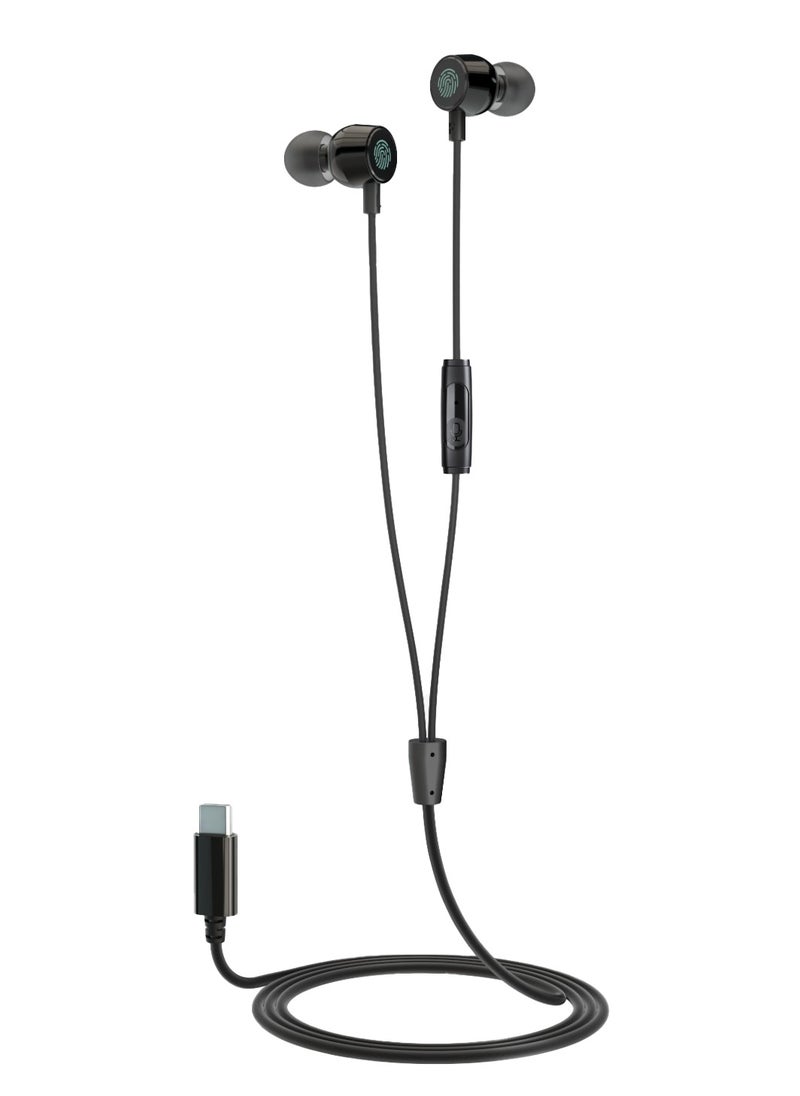 Earphone with Touch Controls and Type-C Connector / High-Clarity Mic / Crisp Audio / Answer-Close Call / Stable and Fast Connection - Black