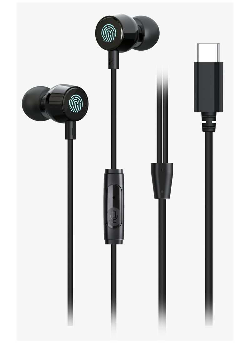 Earphone with Touch Controls and Type-C Connector / High-Clarity Mic / Crisp Audio / Answer-Close Call / Stable and Fast Connection - Black