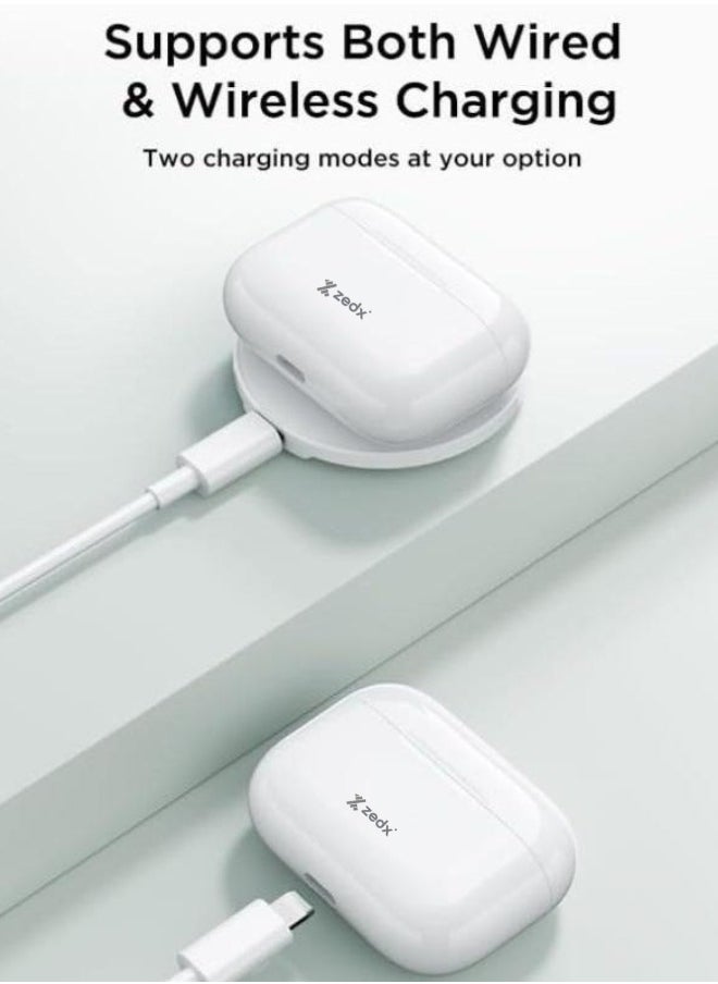ZEDX Zeepods Pro True Wireless Earphones with Powerful Bass and ENC Noise Cancellation, TWS Bluetooth, Clear Calls, and Premium Sound (White)