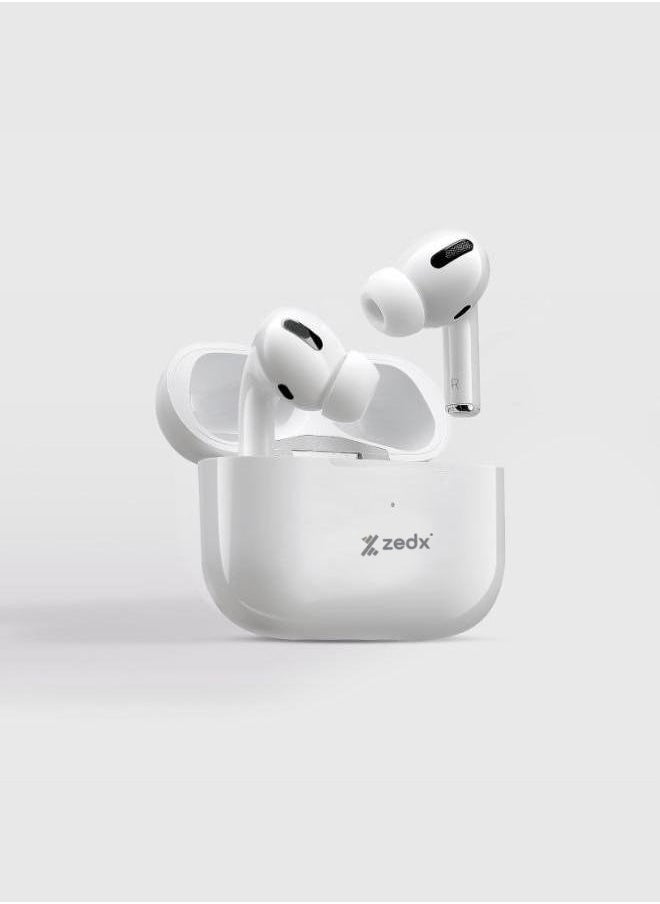 ZEDX Zeepods Pro True Wireless Earphones with Powerful Bass and ENC Noise Cancellation, TWS Bluetooth, Clear Calls, and Premium Sound (White)