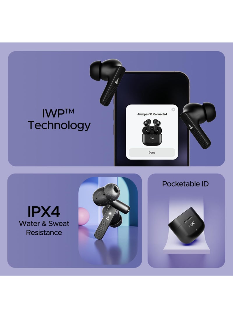 Airdopes 91 In Ear Tws Earbuds With 45 Hrs Playtime, Beast Mode With 50 Ms Low Latency, Dual Mics With Enx, Asap Charge, Iwp Tech, Ipx4 & Bluetooth V5.3 Active Black