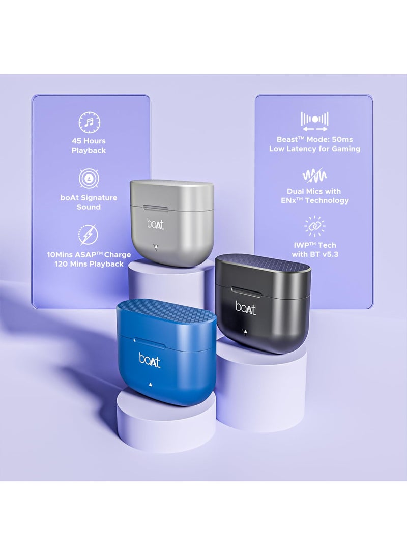 Airdopes 91 In Ear Tws Earbuds With 45 Hrs Playtime, Beast Mode With 50 Ms Low Latency, Dual Mics With Enx, Asap Charge, Iwp Tech, Ipx4 & Bluetooth V5.3 Starry Blue
