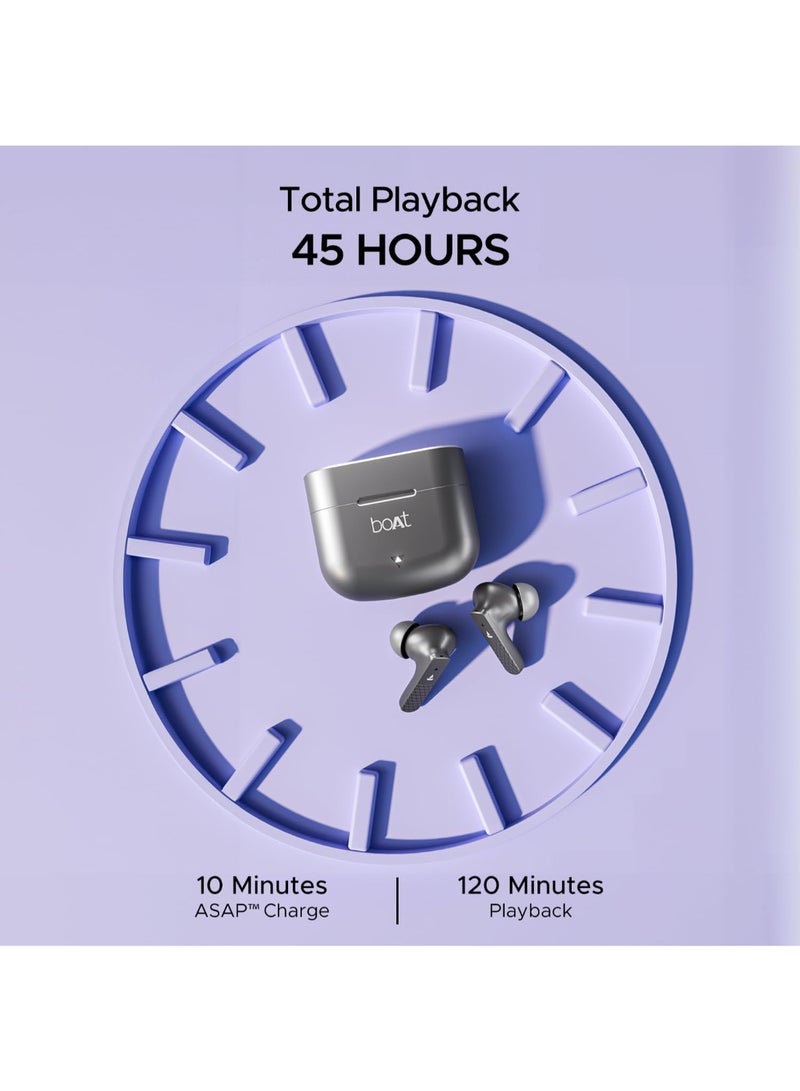 Airdopes 91 In Ear TWS Earbuds with 45 hrs Playtime, Beat Mode with 50 ms Low Latency, Dual Mics with ENx, ASAP Charge, IWP Tech, IPX4 & Bluetooth v5.3 Mist Grey