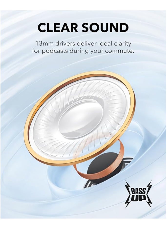 K20i by Anker, Semi-in-Ear Earbuds, Bluetooth Wireless, 36H Playtime, Fast Charge, Clear Sound, Comfortable Fit, ENC 2-Mic Clear Calls, Custom EQ, IPX5, Bluetooth 5.3, App Control White