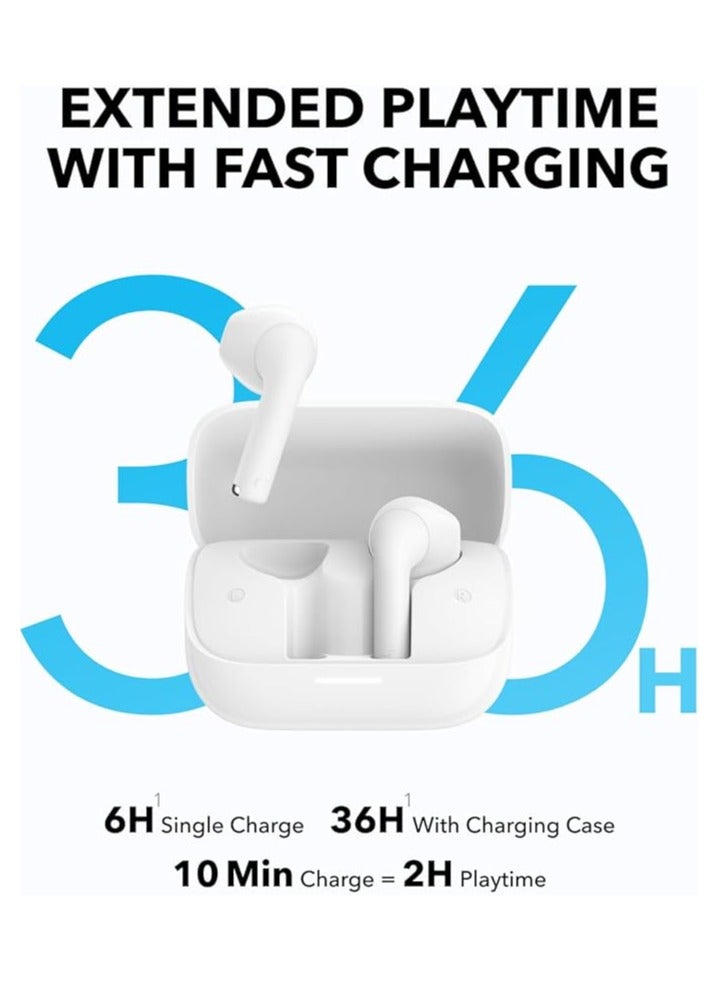 K20i by Anker, Semi-in-Ear Earbuds, Bluetooth Wireless, 36H Playtime, Fast Charge, Clear Sound, Comfortable Fit, ENC 2-Mic Clear Calls, Custom EQ, IPX5, Bluetooth 5.3, App Control White
