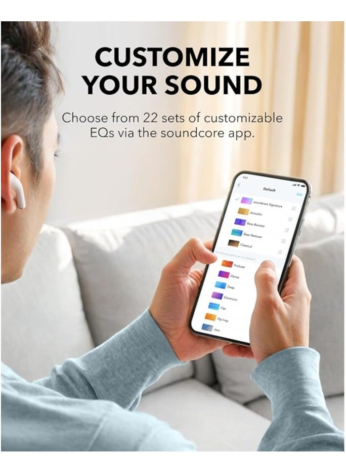 K20i by Anker, Semi-in-Ear Earbuds, Bluetooth Wireless, 36H Playtime, Fast Charge, Clear Sound, Comfortable Fit, ENC 2-Mic Clear Calls, Custom EQ, IPX5, Bluetooth 5.3, App Control White
