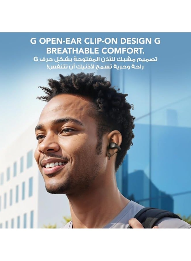 C40i by Anker, Open-Ear Earbuds, Clip-On Headphones, Flexible Joint Design, Button Controls, Lightweight Comfort, Stable Fit with Attachable Ear Grips, Expansive Drivers for Clear Sound Dark Gray