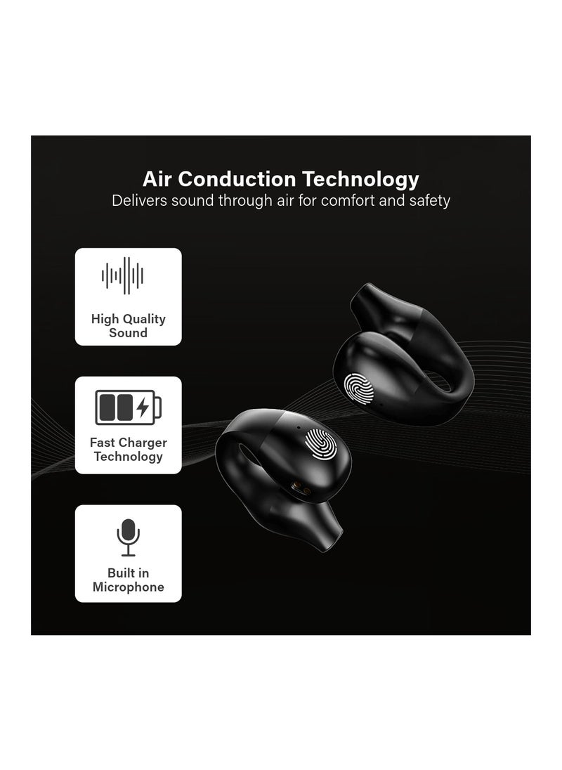Swiss Military Delta Active Noise Cancelling Earbuds - Air Conduction Technology, Smart Touch Sensors, 100 Precise Power Indicator, 5 Hr Music Time, Compatible with Android/iOS - Black