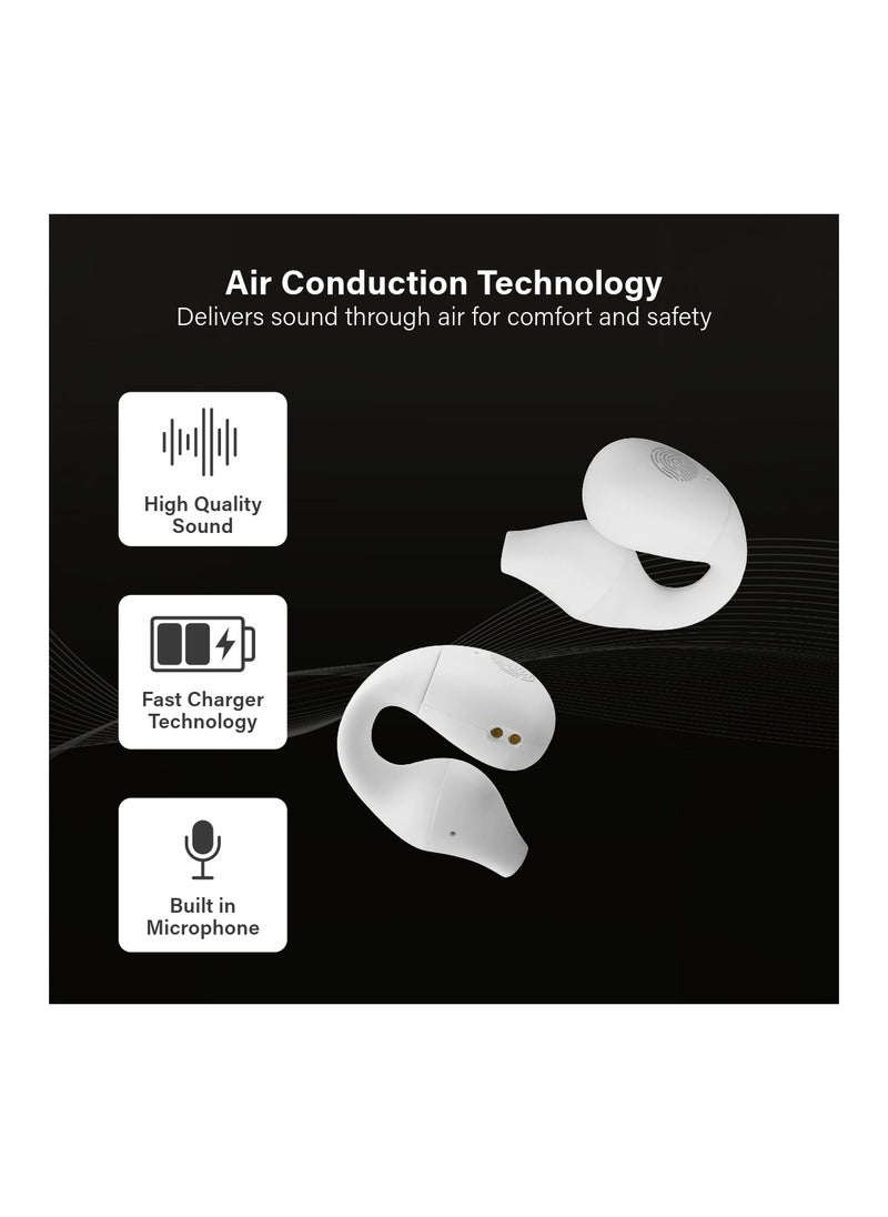 Swiss Military Delta Active Noise Cancelling Earbuds - Air Conduction Technology, Smart Touch Sensors, 100 Precise Power Indicator, 5 Hr Music Time, Compatible with Android/iOS - White